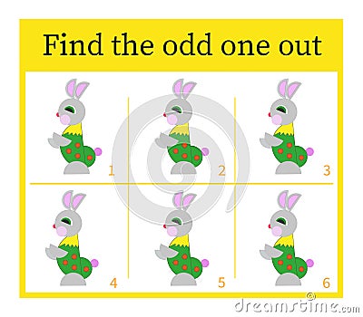 Game for kids. Task for development of attention and logic. Cartoon hare Vector Illustration