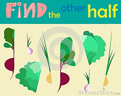 A game for kids to develop logic. Pick up the second half. Vector illustration. Vector Illustration