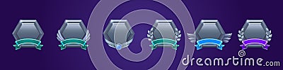 Game level metallic ui icons, empty badges set Vector Illustration