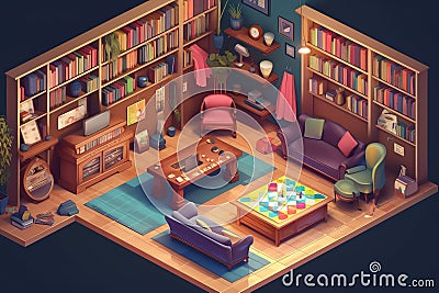 Game Library: Create a set of images that showcase a fun, eclectic game library. Generative AI Stock Photo