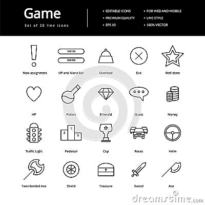 Game Line Icons Vector Illustration