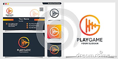 Game logo with play line art style and business card design template Premium Vector Vector Illustration