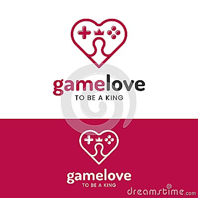 Game Love Heart with Game Controller Stick Logo Design Template Vector Illustration