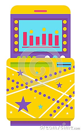 Game Machine with Infocharts, Monitor with Info Vector Illustration