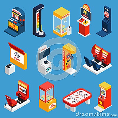 Game Machine Isometric Icons Vector Illustration