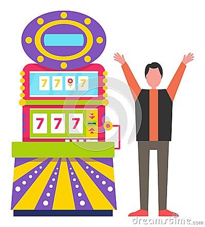Game Machine Luck, Lucky Sevens Happy Gambler Vector Illustration