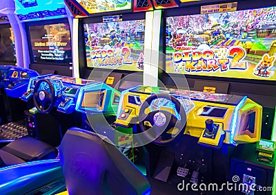 Game machines at the Hero city at the MBK Center, a shopping mall. Bangkok is one of the worlds top tourist destination cities. Editorial Stock Photo