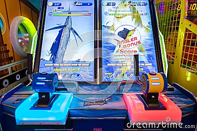 Game machines at the Hero city at the MBK Center, a shopping mall. Bangkok is one of the worlds top tourist destination cities. Editorial Stock Photo