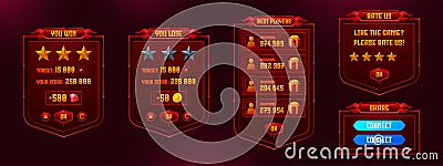 Game menu interface ui elements, settings boards Vector Illustration