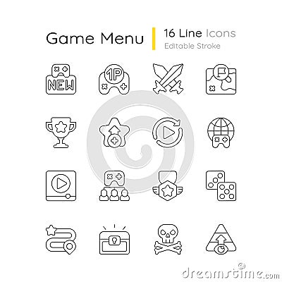 Game menu linear icons set Vector Illustration
