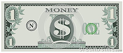 Game money - one dollar bill Vector Illustration