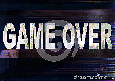 Game over message distorted screen static noise Stock Photo