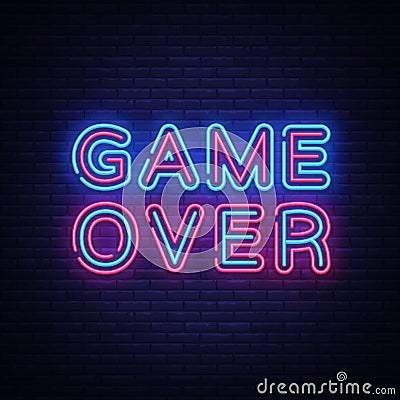 Game Over Neon Text Vector. Game Over neon sign, Gaming design template, modern trend design, night neon signboard Vector Illustration