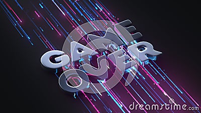 Game over text and glow lines 3D render Stock Photo