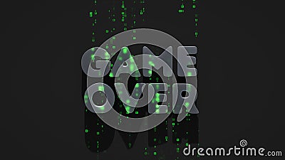 Game over text and green machine code 3D render Stock Photo