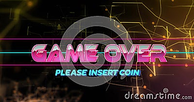 Game Over text image over abstract digital background with Please Insert Coin message Stock Photo