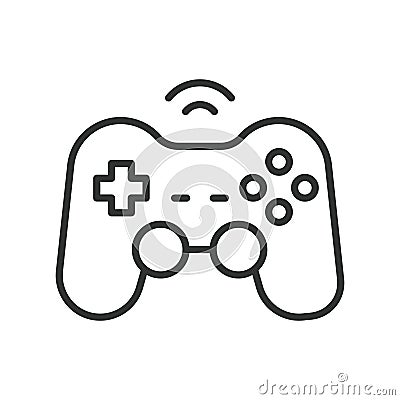 Game pad, in line design. Controller, joystick, controller, gaming device, video game, game console on white background Vector Illustration