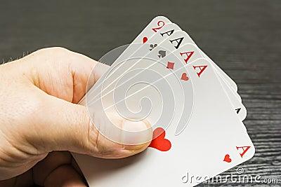 A game of poker. Four of a kind on hand. Stock Photo