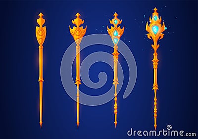 Game rank wizard staffs set Vector Illustration