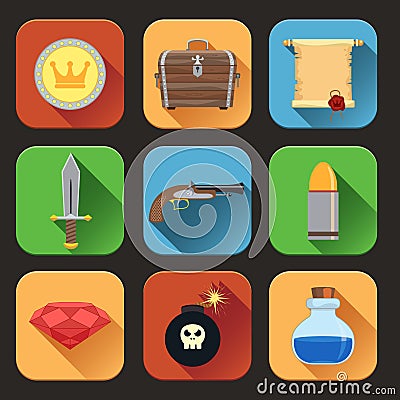 Game resources icons flat Vector Illustration