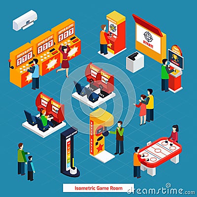Game Room Isometric Poster Vector Illustration