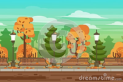 Game seamless autumn landscape park background Vector Illustration