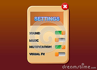 Game settings menu ui vector Vector Illustration