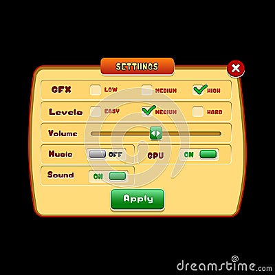 Game settings ui vector elements Stock Photo
