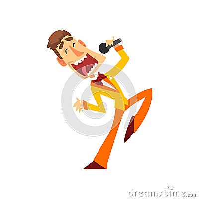 Game show host, joyful man with microphone vector Illustration on a white background Vector Illustration