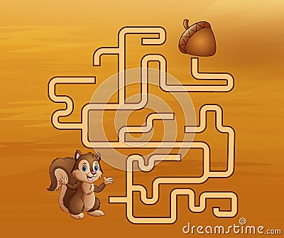 Game squirrel maze find their way to the walnut Vector Illustration