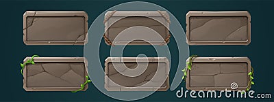 Game stone buttons, rectangular ui level frames Vector Illustration