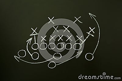 American Football playbook strategy drawn on blackboard Stock Photo