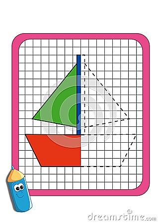 The game of the symmetry, the boat Cartoon Illustration