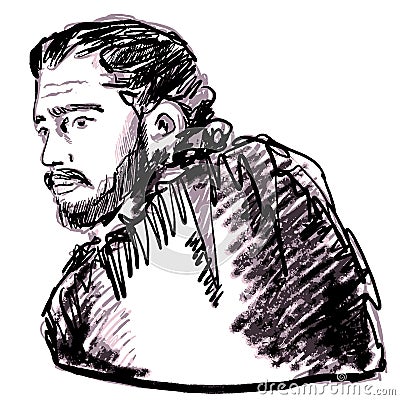 Game of thrones character. Kit Harington in role of Jon Snow. Fantasy literature hero portrait Vector Illustration
