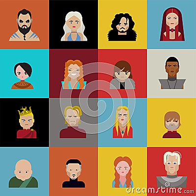 Game of Thrones characters, icons emojis and cartoon Vector Illustration
