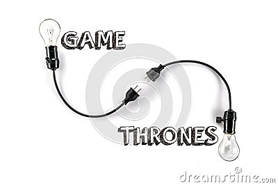 Game thrones phrase and light bulb, hand writing, strategy Stock Photo