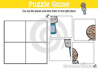 Game to cut and stick pieces with doodle microphone Vector Illustration