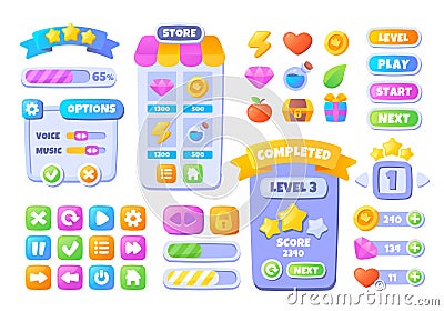 Game UI buttons Vector Illustration