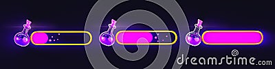 Game ui loading progress bars 3d render set. Magic cartoon interface design elements. Status of love, power, energy and Cartoon Illustration