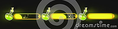 Game ui loading progress bars 3d render set. Magic cartoon interface design elements. Status and resources scales of Cartoon Illustration