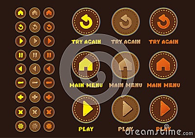 Game UI set buttons interface. Vector Illustration