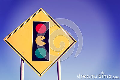 Game zone pacman traffic light sign arcade Editorial Stock Photo