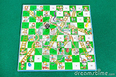 Gameboard of Snakes and Ladders board game Editorial Stock Photo