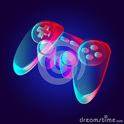 Gamepad - abstract retro game console controller. Outline vector illustration of wireless video game joystick in 3d line art style Vector Illustration