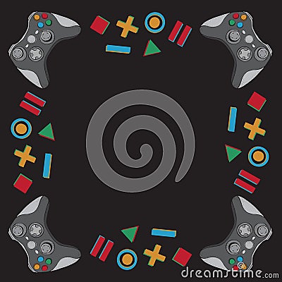 Gamepad joystick game controller background. Devices for video games, esports, gamer on black background. Hand drawn Vector Illustration