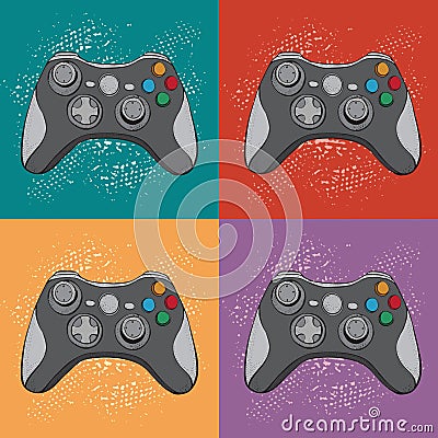 Gamepad joystick game controller pattern. Colorful background in pop art retro comic style. Devices for video games Vector Illustration