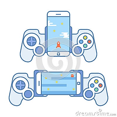 Gamepad for your phone. Accessories for mobile devices allows you to play video games. Joystick for entertainment Vector Illustration