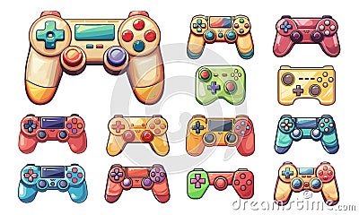 gamepads cartoon set. gamepad, video game joystick color game controller digital vector illustration Vector Illustration
