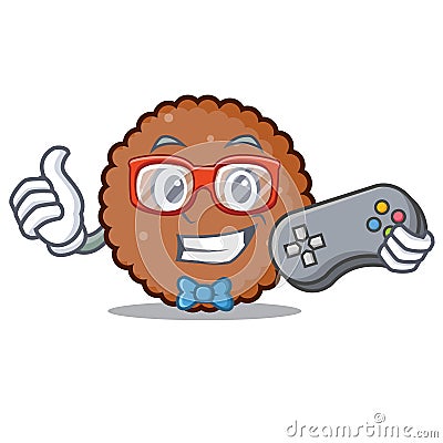 Gamer chocolate biscuit mascot cartoon Vector Illustration