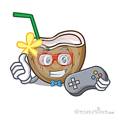 Gamer cocktail coconut mascot cartoon Vector Illustration